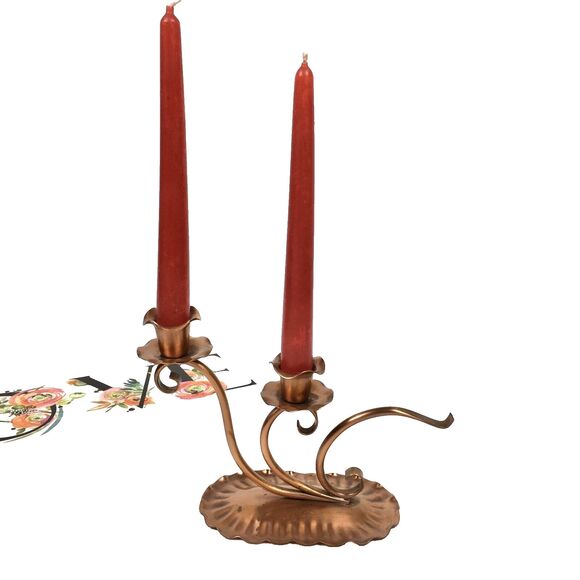 Gregorian Mid Century Copper Double Cup Candle Holder Arts & Craft Style Signed - Picture 1 of 8